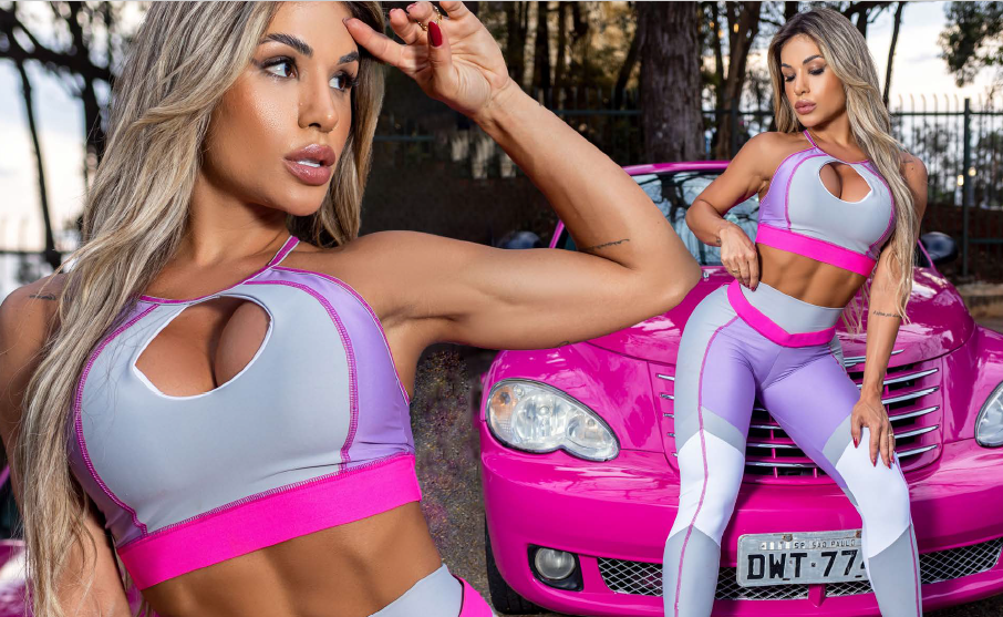 Cutout Power Sports Bra – Lilac & Hot Pink Contrast