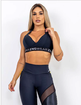 ZNG Signature Black Push-Up Sports Bra with Logo Band