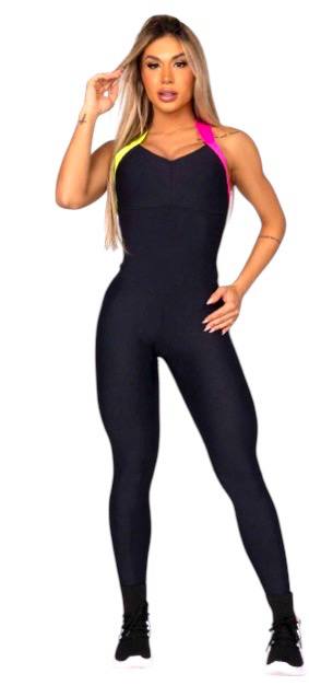 Energize Crisscross Back Jumpsuit – Black One-Piece Activewear with Neon Straps