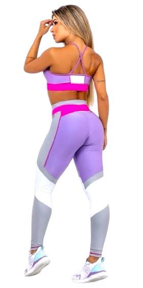 Cutout Power Sports Bra – Lilac & Hot Pink Contrast