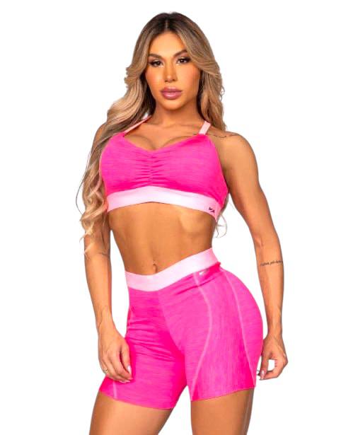 Bubble Pink Sports Bra – Ruched Seamless Active Top with Removable Cups