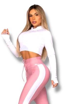 Desert Chill Cropped Long Sleeve – White Lightweight Active Top
