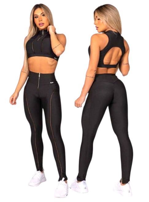 ZNG Lux High-Neck Zip Sports Bra – Black Performance Top with Front Zipper