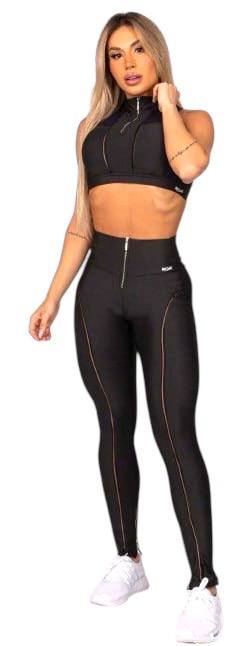 ZNG Lux High-Neck Zip Sports Bra – Black Performance Top with Front Zipper